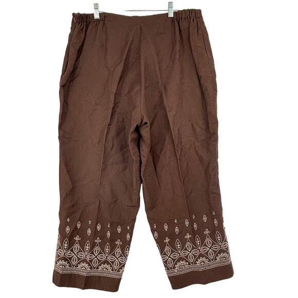 DressBarn Linen Blend Capri Pants Embroidered Beaded Side Zip Brown Size 16 - Picture 4 of 11